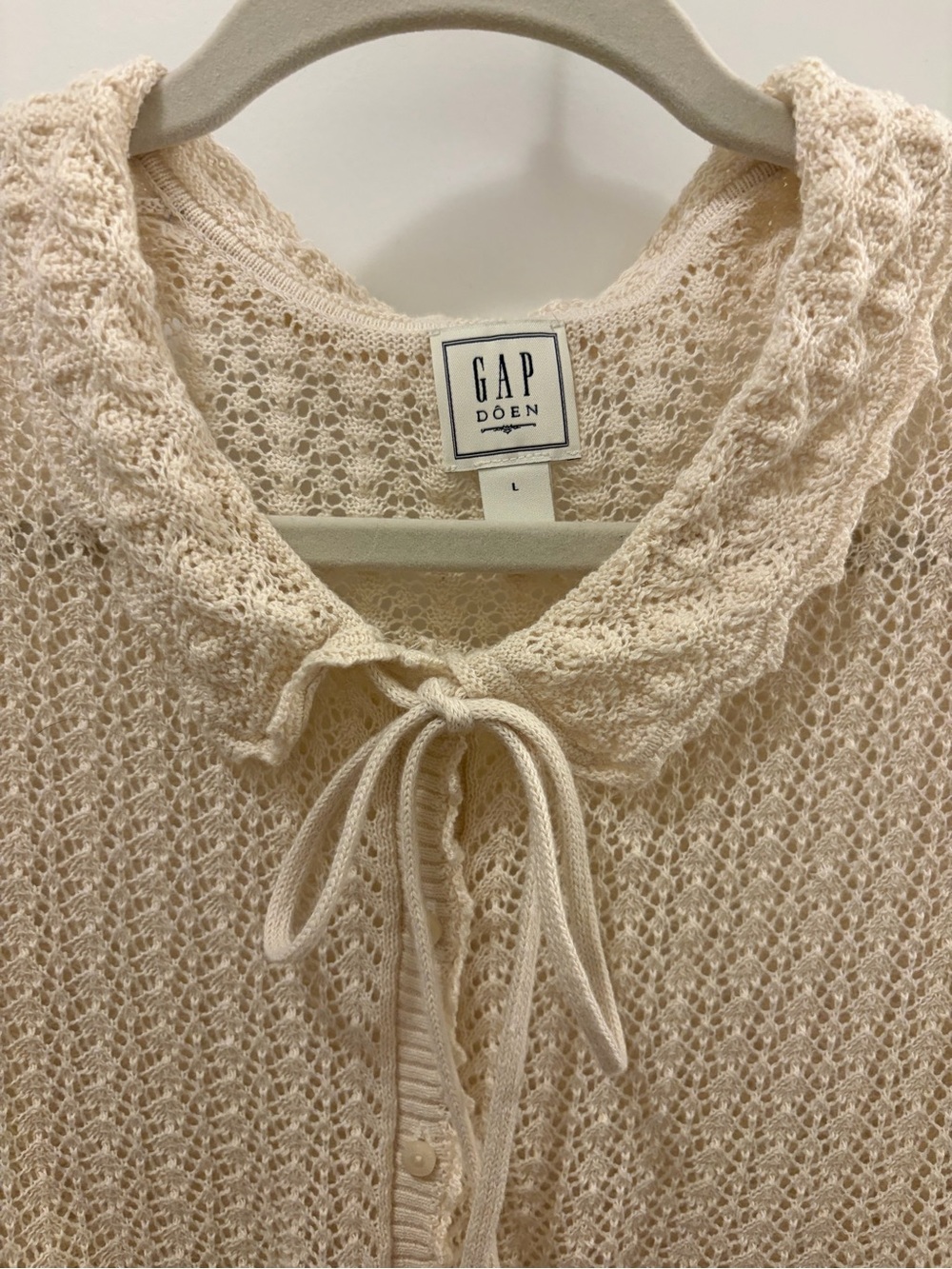 Gap × Doen Linen-Blend Pointelle Cardigan - Picture 3 of 5